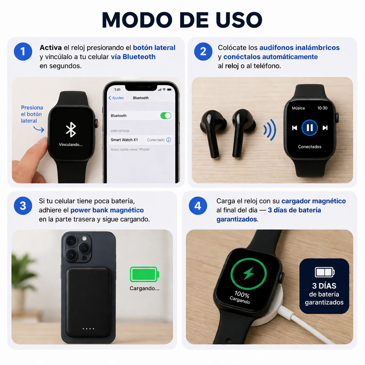Pack Completo Reloj Inteligente X8 Ultra + Audífonos + Power Bank 🔥