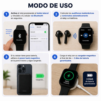 Pack Completo Reloj Inteligente X8 Ultra + Audífonos + Power Bank 🔥